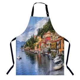 BGBDEIA Italy Milan Town of Menaggio on Lake Como Apron for Women Men, Adjustable Apron Cooking Kitchen Chef Apron for Home Kitchen, Baking Gardening BBQ, Coffee House, Restaurant