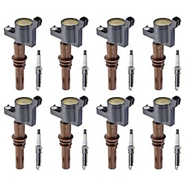 ENA Set of 8 Platinum Spark Plug and 8 Brown Boot Ignition Coil Pack Compatible with Ford Lincoln Expedition Explorer F-150 F-250 F-350 Navigator 4.6L 5.4L Replacement for FD509 SP509