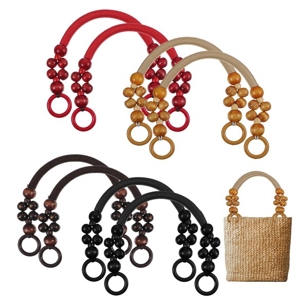 10 PCS Wooden Beaded Purse Handles, 5 Colors Rustic Bead