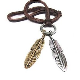 COOLLA Soft Leather Feather Necklace, Men's & Women's Brown Leather Necklace, Boho Style, Alloy Chain