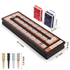 VAMSLOVE Upgraded Wooden 4-Track Cribbage Board Game Magnetic Scoreboard with Large Slots for Storing 2 Playing Cards and 12 Metal Pegs, Travel Family Game Night (Instruction Included)