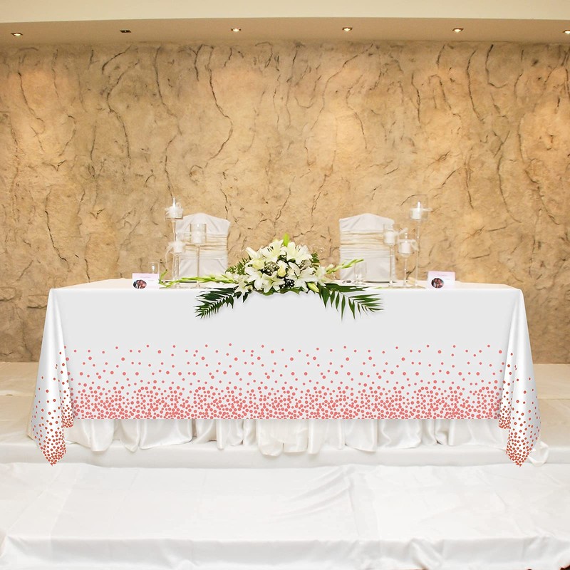 ELECLAND White and Rose Gold Plastic Party Tablecloth, 137 x