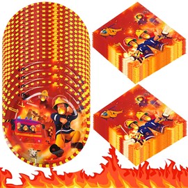 Fireman Tableware Set, Fire Brigade Birthday Decoration, Fireman Party Tableware, Paper, Plates, for Fireman Themed Birthday Decorations (40 Pieces, 20 Guests)