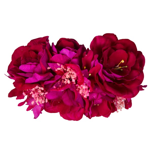 Accesorio floral para el cabello estilo Bollywood indio rosa oscuro, Rosado oscuro, M