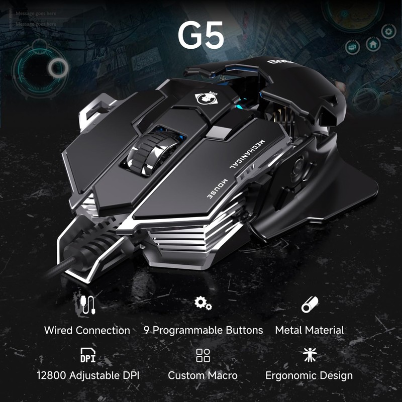 SEUNKWANG EWEADN G5 Wired Gaming Mouse, Ergonomic RGB Computer Mouse,