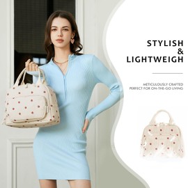 HOMESPON Lunch Bag for Women Men Adults with Front Pocket Cute Corduroy Insulated Lunch Tote Large Capacity Lunch Box Cooler Container for Work Picnic or Travel (Strawberry Beige)