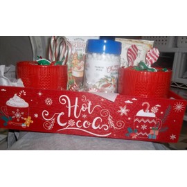 Hot Cocoa Box Gift Basket Mugs Peppermint Spoons Marshmallows Candy Canes Strawb