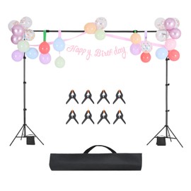 Happybuy Adjustable Backdrop Stand Kit, 7 x 10 ft Portable Background Stand with 3 Crossbars, Heavy-Duty Projector Screen Stand for Wedding, Photo Video Studio & Party