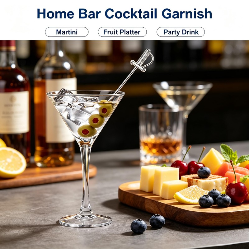 DEAYOU 15 PCS 18/10 Stainless Steel Cocktail Toothpicks, 4.4" Martini