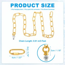 PATIKIL 3 ft Light Fixture Chain, 1 Set Lighting Chain Metal Looping Link with Quick Link Screw Lock Connectors Up to 110 lbs for Pendant Lights Chandeliers Swag Lights, Gold Tone