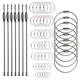 Lontenrea Flat Keyring Outer Diameter 0.6 inch (15 mm), 0.8 inch (20 mm), 25 mm, 28 mm, 30 mm, 32 mm, 35 pcs (each size 5) + 15 pcs Stainless Steel Wire Ring Wire Keychain