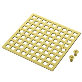 EXF 4 Inch Screw in Square Shower Floor Drain Cover, Stainless Steel Replacement Shower Drain Strainer Hair Catcher Brushed Gold