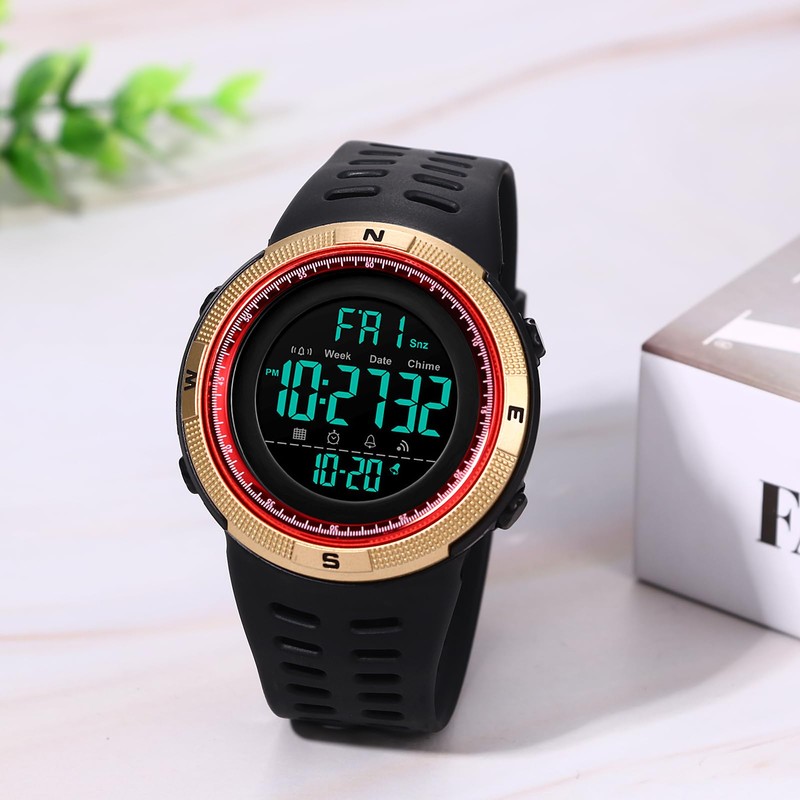 腕時計 メンズ デジタル スポーツウォッチ 5ATM防水: ストップウォッチ アラーム シリコン 多機能ウォッチ -