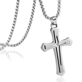 Mooski Cross Necklace for Men,Silver/Gold/Black Mens Cross Necklaces with 3mm Cross Chain and Stainless Steel Cross Pendant Jewelry Gifts,Rolo Chain 22-24 Inch