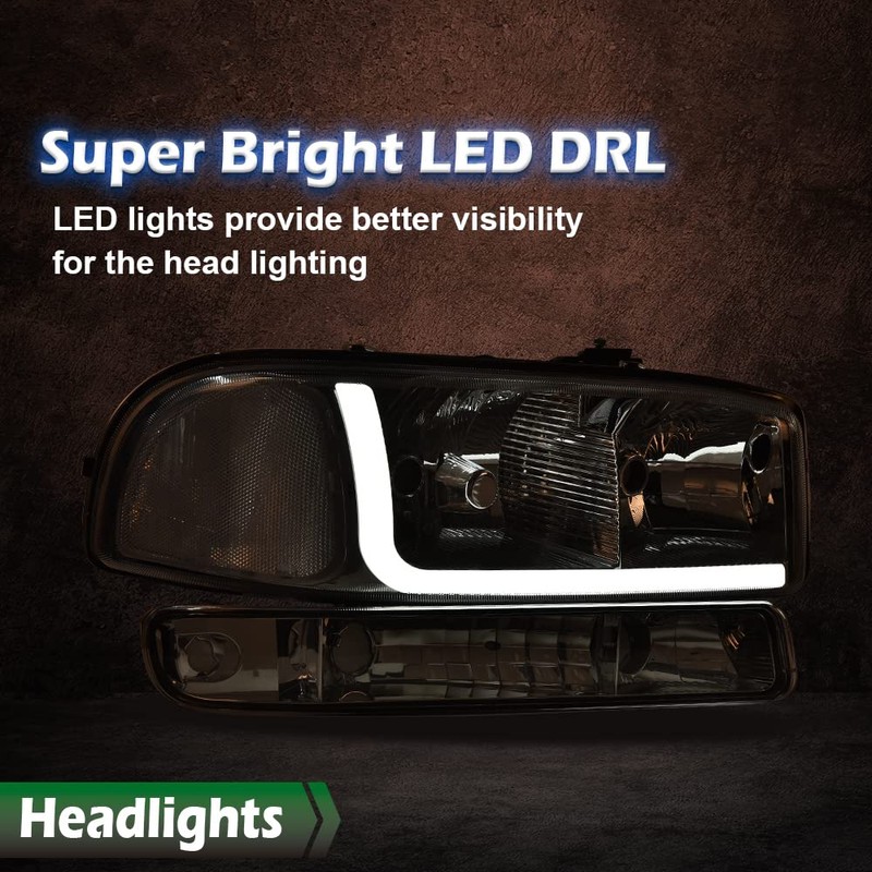 LQI LED DRL Headlights Assembly Compatible with Gmc Sierra 1500