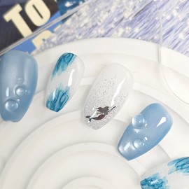 Deep Blue Mermaid Nail Tips - Coffin / 딥 블루 머메이드 네일팁 - 코핀