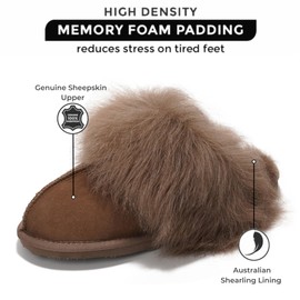 Project Cloud 100% Australian Sheepskin Scuff Slippers for Women - Genuine Shearling Memory Foam Slides for Women mules for women - Non-Slip Womens slippers - Christmas Slippers (RYANN, TAUP, 5.5)