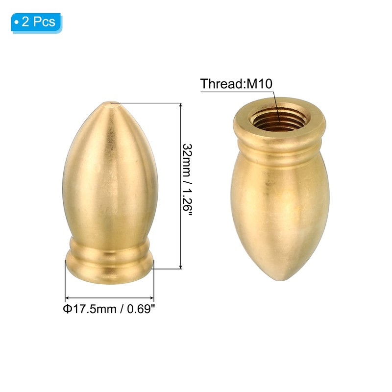 PATIKIL M10 Thread Lamp Finial Cap Knob, 2 Pack Brass