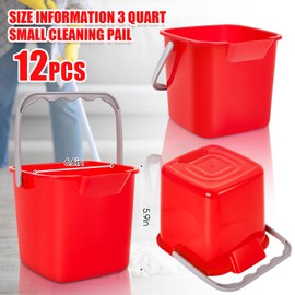 Irenare 12 Pcs Sanitizer Bucket Cleaning Bucket 3 Quart Small Plastic Square Bucket with Outlet and Handles, Utility Bucket for Kitchen School Home Offices Commercial Use Food Service(Red)
