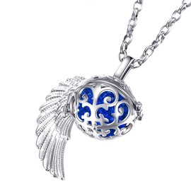 Morella women’s guardian angel necklace stainless steel 70 cm with pendant angel’s wings and chime ball zirconia,in jewellery bag, Stainless Steel