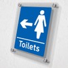 V Safety Women's Toilets - Arrow Left Blue Acrylic Sign