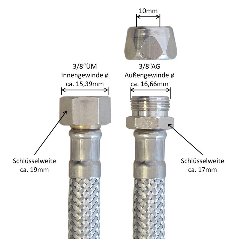 H2O-Flex® Reinforced hose 3/8 inch nut x 10 mm squeeze,