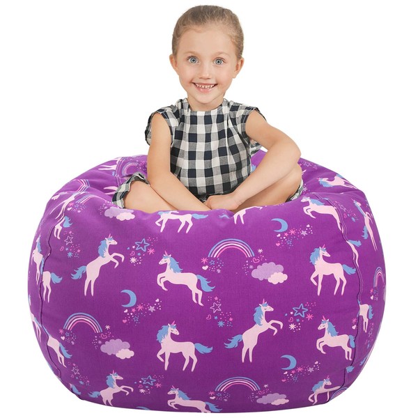 Aubliss Stuffed Animal Bean Bag Storage Chair (Purple Unicorn, Large (38''))