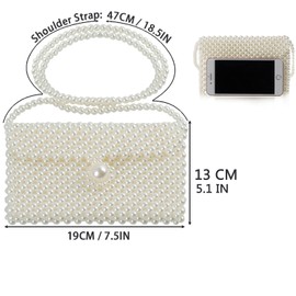 SHESRA Luxury Pearl Bag Chain Bag Purse Shoulder Bag Evening Bags for Women, Artificial Pearl Clutch Crossbody Beaded Handmade Bags for Party Wedding Bridal Travel