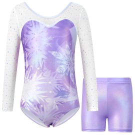 Blaward Gymnastics Leotards for Girls Kids Teens Athletics Leotards with Tumbling Dance Shorts Sparkly Unitards Biketards (Purple SF, 9-10 Years)