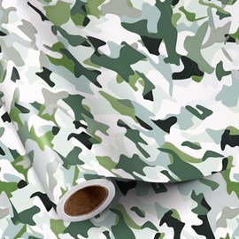 RUSPEPA Camo Wrapping Paper Roll for Men, Mini Roll, Green Beige Army Camouflage Design Gift Wrap Paper Perfect for Birthday, Military-Themed Party, Veterans Day, Holiday, 17 Inches x 16.4 Feet