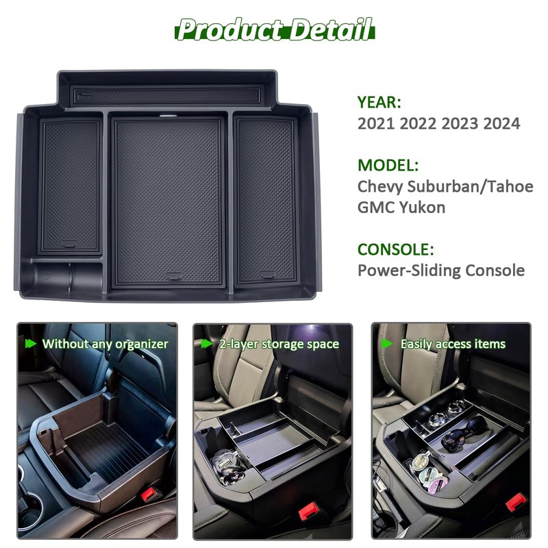 TOPINSTALL Power-Sliding Console Tray Compatible with 2021-2024 Chevy Tahoe/Suburban/GMC Yukon