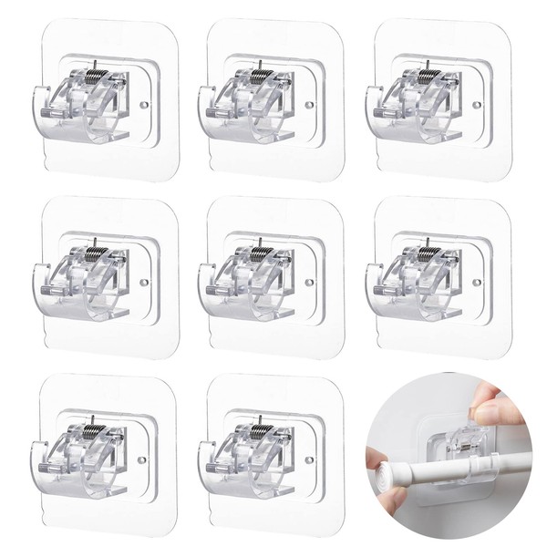 Improved 8 Pieces Curtain Rods No Drilling Curtain Rod Holder No Drilling Curtains Holder Curtain Holder Screwless Adjustable Nail-free for Kitchen, Curtain, Bathroom, Bedroom