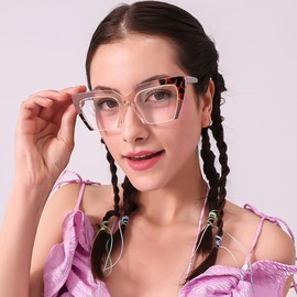 VOOGLAM Blue Light Glasses for Women Men Computer Phone Street Anti Eyestrain Dry Eyes Brown Square Danyale GJGT558833-03 Trend