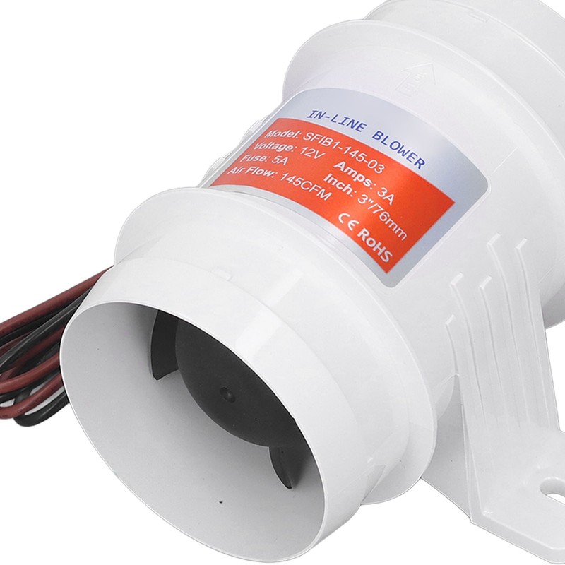In Line Air Blower 3in 145CFM 12V High Efficiency Marine