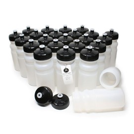 Rolling Sands 20 Ounce Sports Water Bottles 24 Pack, BPA-Free, Made in USA, Dishwasher Safe, Clear Frost Bottles/Black Lids