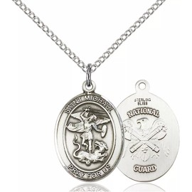 Bliss Sterling Silver Saint Michael National Guard Medal Pendant Necklace 24" Chain