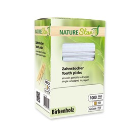 FRANZ MENSCH NatureStar Organic Toothpicks, Individually Wrapped in Paper, Wood, Natural, Length: 6.5 cm, Diameter: 0.2 cm, Pack of 20