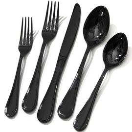 KINGSTONE 20 Piece Teardrop Silverware Set for 4, 18/10 Stainless Steel Flatware Set, Modern Design Cutlery Set for Home/Hotel/Wedding,Mirror Polished and Dishwasher Safe, Black