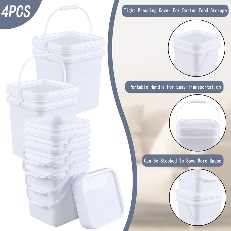 Asking 5 Gallon Versatile Square Plastic Storage Bucket Pail with