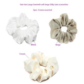 Mytoptrendz® 3pcs) Luxurious Smooth Silky Soft Hair Ties Large Satin Scrunchie Traceless Ponytail Holders Bobbles For Girls Women Up Do Hair Accessories (Beige Asorted colour)