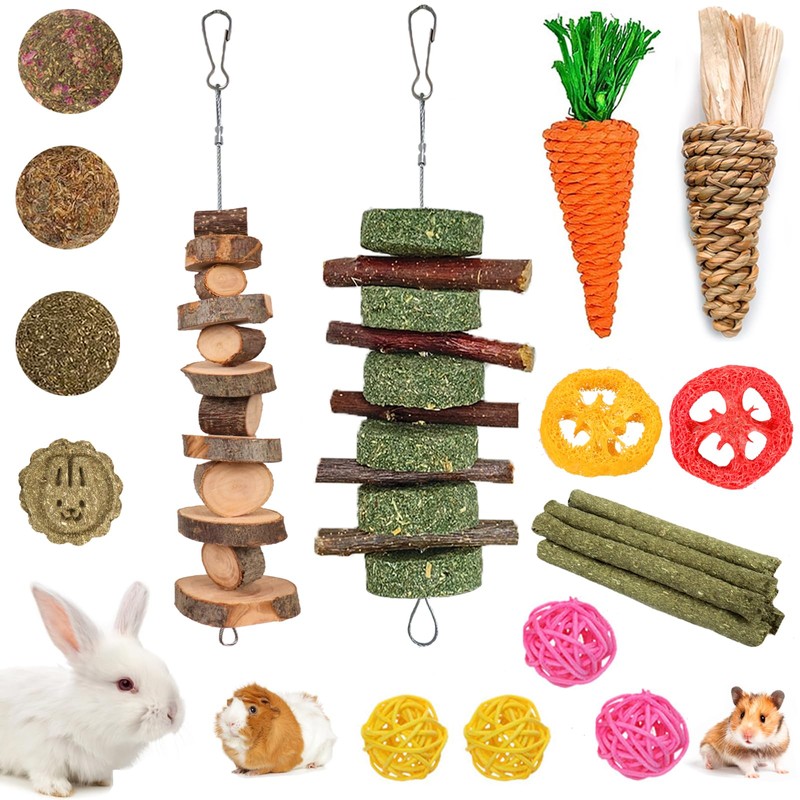 Grddaef 20 PCS Bunny Chew Toys for Teeth, Natural Rabbit
