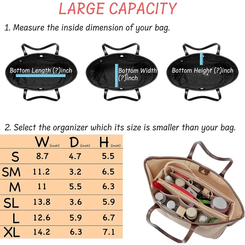 Purse Organizer Insert with Zipper Felt Bag Organizer Handbag Organizer