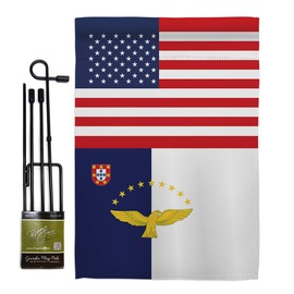 Azores US Friendship Garden Flag Set with Stand Regional Nation International World Country Particular Area Small Decorative Gift Yard House Banner Double-Sided Made in USA 13 X 18.5