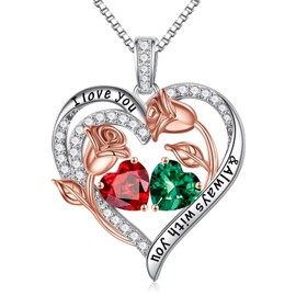 TINGN Gift for Women - 925 Sterling Silver Heart Pendant Birthstone Necklace for Women Valentine's Day Mother's Day Christmas Birthday Jewellery Gift for Wife Girlfriend, Sterling Silver