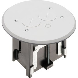 Arlington FLBAR101W-1 Adjustable Round Floor Box Kit with Outlet and Plate, for Installed Floors, 1-Gang, White, 1-Pack