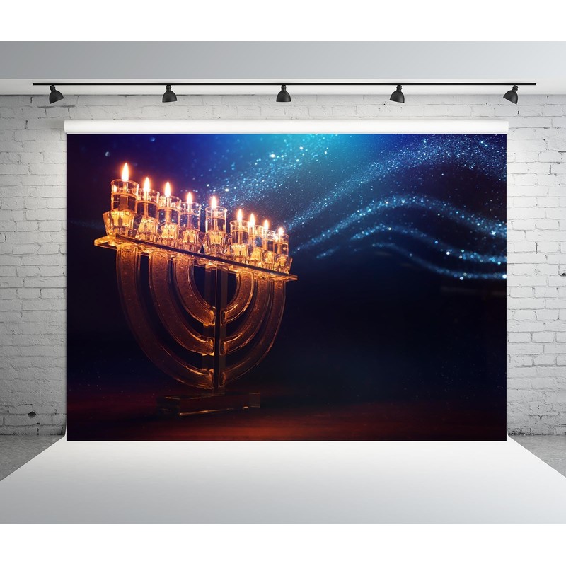 BELECO 7x5ft Fabric Hanukkah Backdrop Jewish Holiday Menorah Candles Background