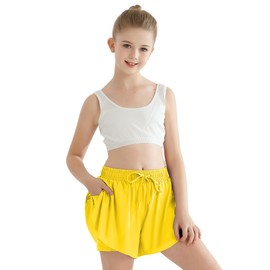 Girls Athletic Shorts Yellow Cheer Shorts with Spandex Liner Girls Dance Shorts High Waisted Kids Butterfly Skorts 5t Size 6
