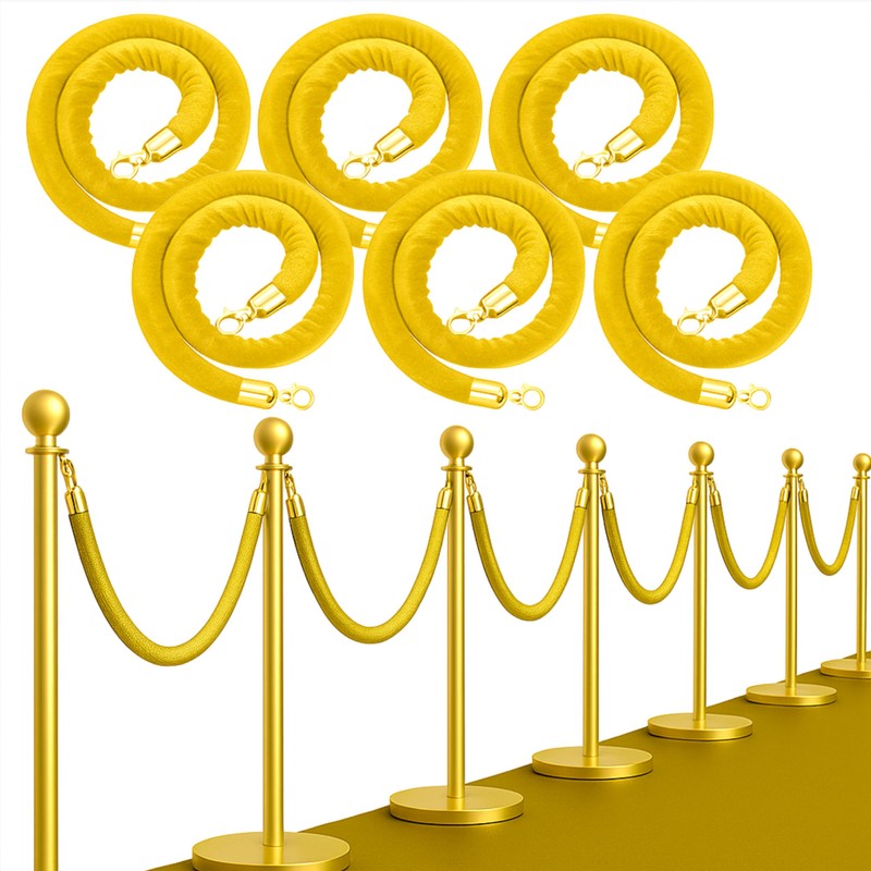 6PCS Gold Stanchion Rope 5FT — Golden Thick VIP Ropes