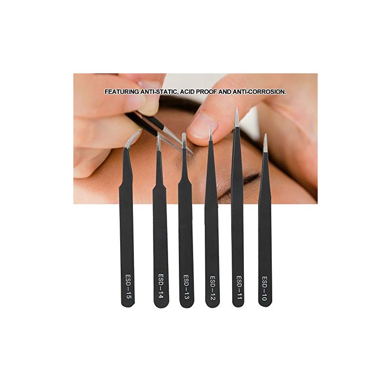 Conjunto de Pinzas Antiestáticas de Precisión, 6 Piezas de Acero