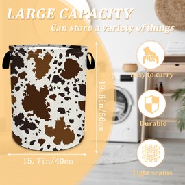 Cowhide Brown Skin Laundry Basket, Cow Skin Print Laundry Hamper, Oxford Waterproof Foldable Clothes Storage Bin, Toy Organizer Basket for Bathroom/Household/College Dorms 15.7"x19.6"